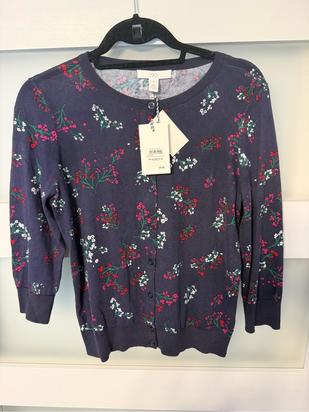 Nordstrom Navy Floral Button-Front Cardigan Sweater